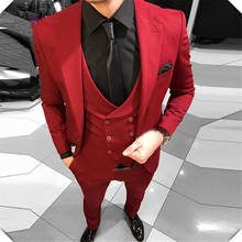Custom Made Morning Style Tuxedos Groom Maximum Backhand Men's Red Suit Wedding Bridesmaid / Prom Suits (Jacket + Pants + Vest) 2024 - buy cheap