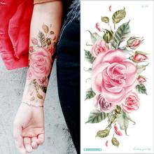 Manga de tatuaje temporal para niñas, pegatina de tatuaje de flores, rosa, peonía, dibujo, Mangas de brazo, tatuaje de mano para niños, impermeable para mujeres 2024 - compra barato