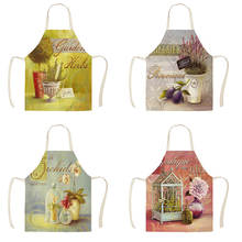 Avental de cozinha feminino com flores e grama, avental para uso em casa, para assar, fazer café, algodão, linho, limpeza, wpedr336 2024 - compre barato