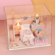 Casa de muñecas de juguete para niños, Kit de Miniatura de madera, con muebles, LED, para el Día de San Valentín, regalos de cumpleaños, novedad 2024 - compra barato