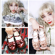 sweet lolita shoes cute bowknot lace ruffle kawaii shoes loli cosplay women shoes Vintage round head thick bottom 2024 - buy cheap