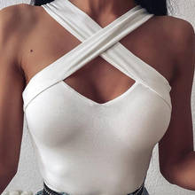 Primavera mujer camiseta Sexy verano Cruz de cuello Halter Sling Crop sin mangas de moda ahuecado espalda descubierta Tops de Color liso 2024 - compra barato