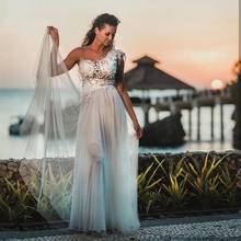 Vestido de novia playero bohemio, longitud hasta el suelo, simple, flores 3 d, Apliques de encaje, vestidos de novia bohemios sin mangas, tul blanco marfil, 2020 2024 - compra barato