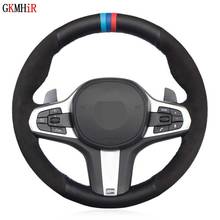 Capa de volante de carro de camurça couro legítimo preto costurado à mão para bmw g30 525i 530i 530d m550i m550d 2017 2018 g32 630i 640 2024 - compre barato