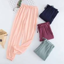 Multi Color 2020 Autumn Sleep Bottoms Women Solid Color Pants Loose Elasticity Home Trousers Linen Cotton Fabrics Pajama Pants 2024 - buy cheap