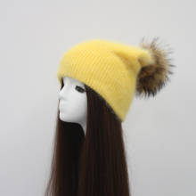 High Quality Angora Beanie Winter Unisex Raccoon Fur Pom Pom Hat Women Rabbit Cashmere Hat 2024 - buy cheap