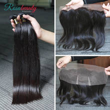[Rosabeauty] OneCut-cabello liso brasileño humano sin procesar, 8-30 pulgadas, Color Natural, 3 mechones con Frontal 2024 - compra barato