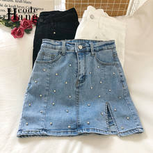 HangCode Good Quality Beading Women Denim Skirts Sexy Split High Waist Slim A-line Summer Jeans Skirts Hot Ladies Bottoms 2024 - buy cheap
