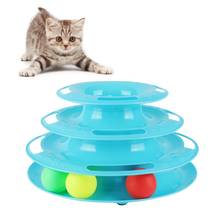 Juguete de entrenamiento IQ para mascotas, juguetes interactivos para gatos, tocadiscos de 1-4 niveles, torre de pista divertida intelectual con bolas de campanas 2024 - compra barato