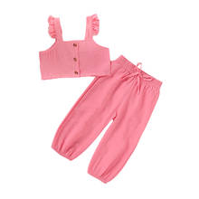 Toddler Baby Girls Clothes Button Solid Crop Top Bowknot Pants Infant Outfits Sets Tracksuit Summer Sports Ruffle Clothing 2024 - buy cheap