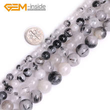 Natural Black Rutilated Quartzs Crystal Round Loose Beads 6mm-12mm Big Hole Loose Beads for Jewelry Making 15" Strand Wholesale 2024 - buy cheap