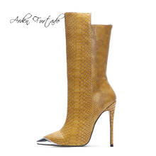 Arden Furtado/Модная женская обувь элегантные женские ботинки на молнии с острым носком на шпильке желтые Полуботинки на молнии большой размер 45 2024 - купить недорого