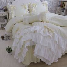 Amazing luxury bedding set yellow queen size embroidery big ruffle lace duvet cover bedspread princess bed pillowcase HM-08W 2024 - buy cheap