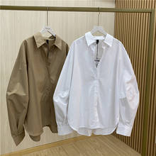 Blusa de manga acampanada con botones para mujer, camisa holgada con hombros caídos, diseño elegante y a la moda, color blanco y negro, 2021 2024 - compra barato