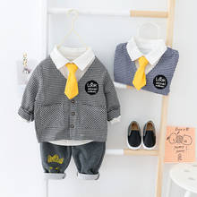 Baby Boys Cotton Lapel Collar Bowtie Shirts + Plaid Blazer Outerwear + Trousers Gentlmen Party Clothing Sets Kids 3Pcs Suits 2024 - buy cheap