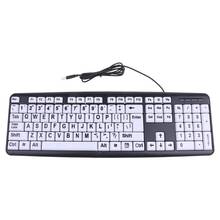 Teclado con cable USB para juegos de ordenador, teclas blancas con estampado grande de alto contraste, letras negras para personas mayores y hombres 2024 - compra barato