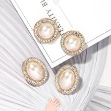 Dvacaman korean Oval Simulated Pearl Stud Earrings for Women Simple CZ Crystal Geometric Pearls Earrings Jewelry Wedding Brincos 2024 - buy cheap
