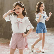 Moda meninas conjunto de roupas de verão roupas de menina crianças roupas de manga curta + calças adolescentes roupas infantis 4 6 8 10 12 anos 2024 - compre barato
