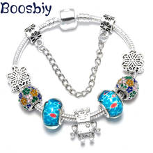 Boosbiy DIY Original Brand Bracelet With Blue Enamel Classic Garland European Style Charm Bracelet For Women Fashion Jewelry 2024 - buy cheap