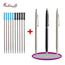 1+10/Set 1PCS Ball Pen With 10PCS Pen Refills Rotating Metal Ballpoint Pens Stationery For Office & School Supplies Ink Blue 0.7 2024 - buy cheap