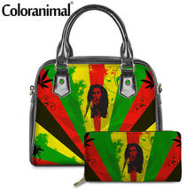 Coloranimal jamaica impressão bandeira feminina luxo pu couro sacola bolsas de mão 2 cabeças bolsa de ombro carteira preta 2024 - compre barato