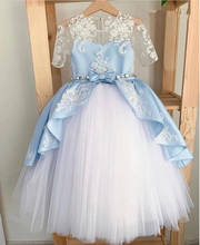 2021 синие платья принцессы с цветами для девочек пышная пачка с блестящими кристаллами для маленьких девочек нарядное платье для причастия 2024 - купить недорого