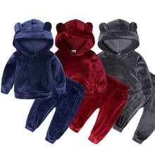 1-7Y Kids Toddler Girls Boys Clothes Sets Winter Autumn Suits Children Sports Hooded Sweater + Gold Velvet Pants 2pcs Clothing 2024 - buy cheap