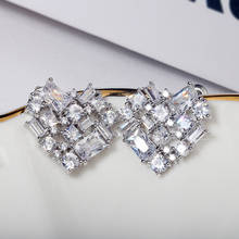2022 Korea Luxury Crystal Elegant Stud Earrings for Women High Grade Zircon Inlaid Romantic Heart Shaped Wedding Earrings Gift 2024 - buy cheap