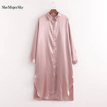 SheMujerSky-Vestido camisero rosa para mujer, vestido Midi de manga larga con cuello vuelto, primavera y otoño, 2021 2024 - compra barato