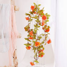 Guirnalda de flores de rosas artificiales de seda, guirnalda colgante de pared de 230cm, enredadera de mimbre, plantas verdes, decoración de jardín y boda para el hogar 2024 - compra barato