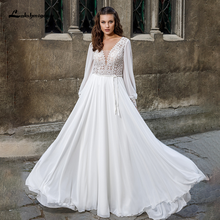 Laksgmigown Boho Lace Wedding Dresses with Long Sleeve V Neck Chiffon A Line Plus Size Wedding Gowns for Bridal vestido de novia 2024 - buy cheap