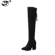 Botas por encima de la rodilla de piel aterciopelada para mujer, zapatos sexys de tacón alto con cordones, cálidas, HJM90, 2021 2024 - compra barato