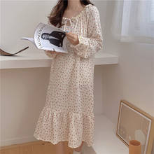 cute sweet cherry nightgowns women sleep dress long sleeve ruffles o neck cotton nightdress soft lace home clothes apricot Y103 2024 - buy cheap