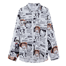 Summer Blouse Women Ladies Button Up White Shirt Japanese Anime One Piece Monkey D Luffy Manga Clothing Harajuku Tops Plus Size 2024 - buy cheap