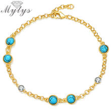 Mytys Gold Color Blue Stone Bracelets for Women Crystal Bohemia Charm Bracelet Holiday Jewelry B1157 2024 - buy cheap