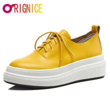 Orignice New Spring Soft Genuine Leather Lace Up Casual Flats Platforms Round Toe Corss Tied Woman Concise Loafters Yellow 2024 - buy cheap