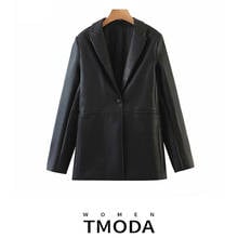 TMODA312 женщин 2021 Za модная куртка из искусственной кожи, на одной пуговице, двубортные пальто в винтажном стиле, с длинным рукавом и карманами, женская верхняя одежда, шикарные топы 2024 - купить недорого