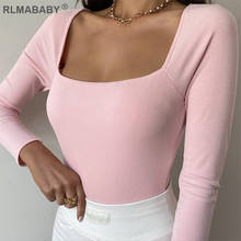Rlmababy macacão feminino de manga longa, roupa skinny para primavera, verão, com gola quadrada, casual e sexy 2024 - compre barato