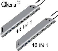 Concentrador de puertos USB 3,0 tipo C, 11 en 1, 10 en 1, HDMI, Compatible con VGA, Gigabit, Ethernet, RJ45, Mini DP, SD, TF, lector de tarjetas, adaptador de Audio de 3,5mm 2024 - compra barato