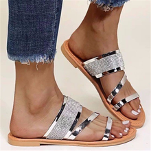 Zapatillas de playa antideslizantes para mujer, Sandalias planas plateadas con punta abierta de cristal lateral brillante, de alta calidad, de verano 2024 - compra barato