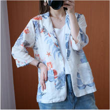 #5217 Spring Summer Floral Print Vintage Blazer Women Half Sleeved Casual Thin Short Womens Blazers Loose Single Buttons Blazers 2024 - buy cheap