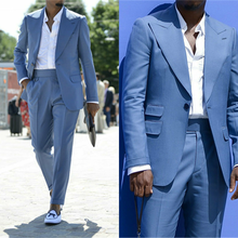 Chaqueta de Laple con muesca y pantalones de diseño moderno, traje Formal de negocios para fiesta, esmoquin, color azul, 2 piezas, 2021 2024 - compra barato