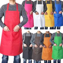 Avental unissex de cor sólida, vestido com bolso, avental para cozinha, restaurante, casa, chef 2024 - compre barato