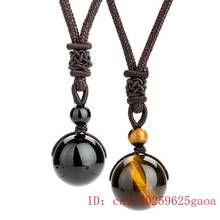 For Natural Amulet Her Charm Stone Men Gifts Beads Pendant Necklace 14mm Tiger Eyes Adjustable Obsidian Fashion Carved Jewellery 2024 - buy cheap