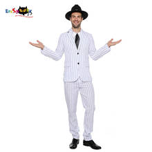 Eraspooky-Disfraz de gángster de la película Retro de los años 1920 para hombre, traje de rayas blancas, chaqueta, disfraz de Cosplay para Halloween, trajes de fiesta para adultos 2024 - compra barato