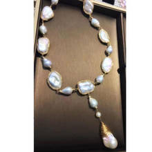 free shipping noble jewelry natural baroque pearl necklace long 9K Gold 2024 - buy cheap