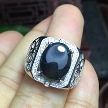 Azul escuro safira anel de pedra preciosa para homem anel retângulo gem bom corte 925 prata esterlina presente aniversário tamanho grande 2024 - compre barato