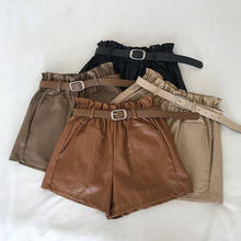 Pantalones cortos informales de PU para Mujer, Shorts coreanos rectos, Vintage, cintura elástica, Mini 2024 - compra barato