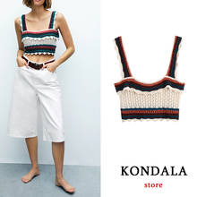 KONDALA Za Sexy Cropped Tops Mujer Knitted Cotton Vintage Ruffles Tanks Women Fashion 2021 Sleeveless Tops 2024 - buy cheap