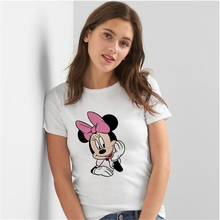 Disney camisa básica minnie mouse t camisa feminina casual o-pescoço gráfico verão topo moda branco tshirt dropship 2024 - compre barato